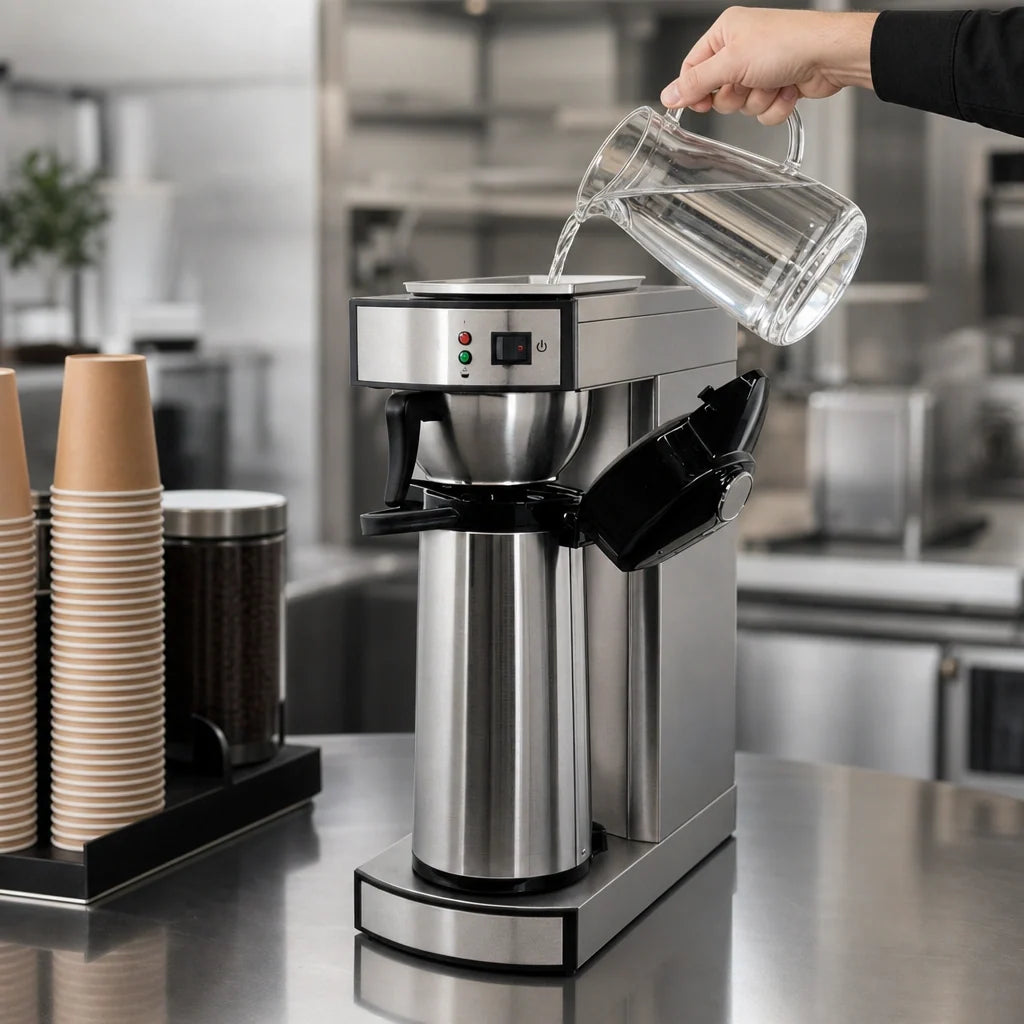 Omcan 44314 Manual Pourover Airpot Coffee Maker, 68 oz (2 L), Stainless Steel, No Water Line Required