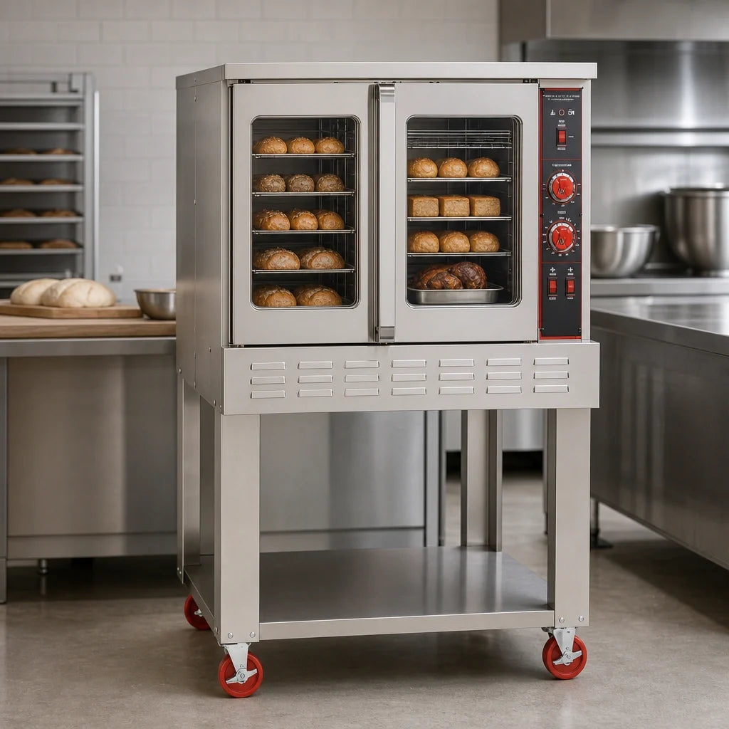 American Range M Single-Deck Bakery-Depth Gas Convection Oven, 5-Pan Capacity, Thermostatic Controls, Glass Doors