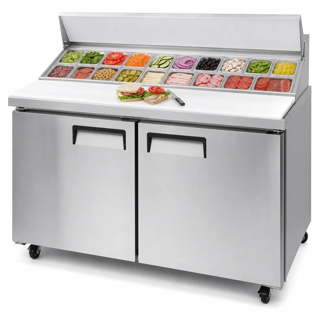 Atosa MSF8307GR-NTCV Two-Section Mega Top Sandwich/Salad Prep Table Refrigerator, 24-Pan, 60-1/5-Inch Wide