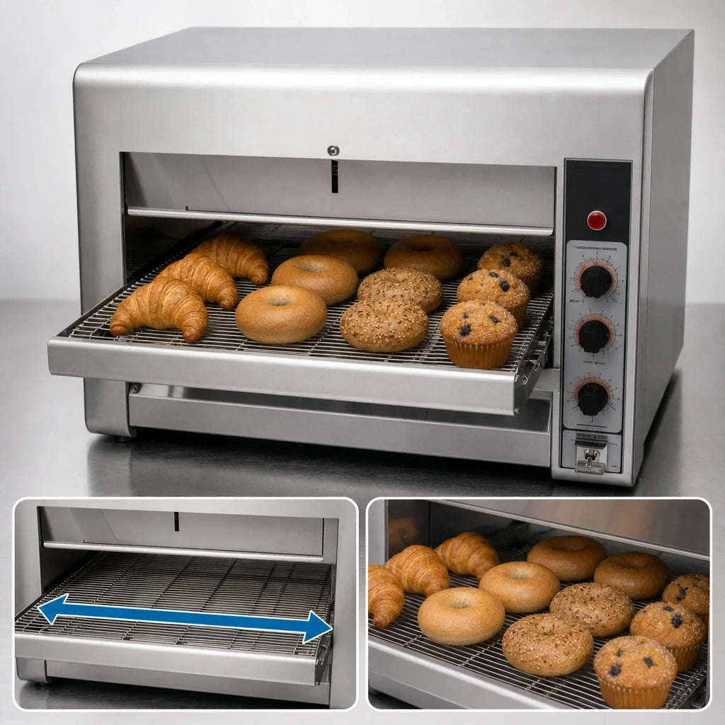 DoughXpress BakeryXpress DXP-CB001 14-Inch Countertop Electric Conveyor Baker, Single-Deck, Variable-Speed, 220/240V