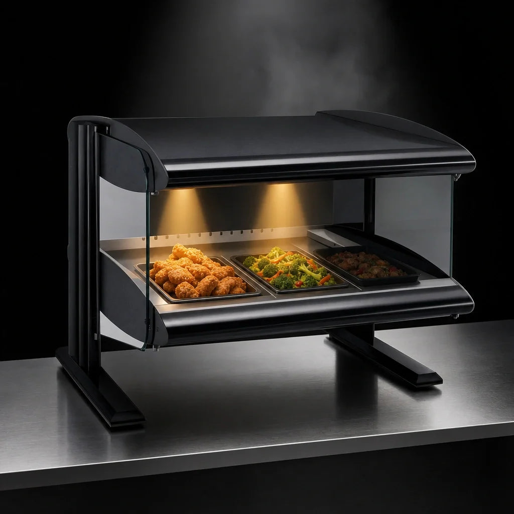 Hatco Spot On® HZMH-36 40-Inch Horizontal Countertop Heated Zone Merchandiser, 1 Shelf, 4 Zones, Infrared Heat, LED Lighting
