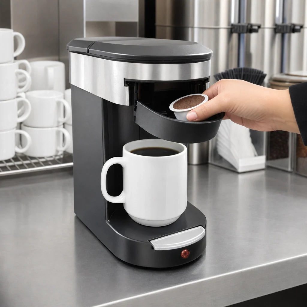 Hamilton Beach Commercial HDC200S-CA Hamilton Beach Front-Loading Single-Cup Pod Coffee Maker, Fits 8-12 oz. Cups, Automatic Shut-Off, Black Case of 6