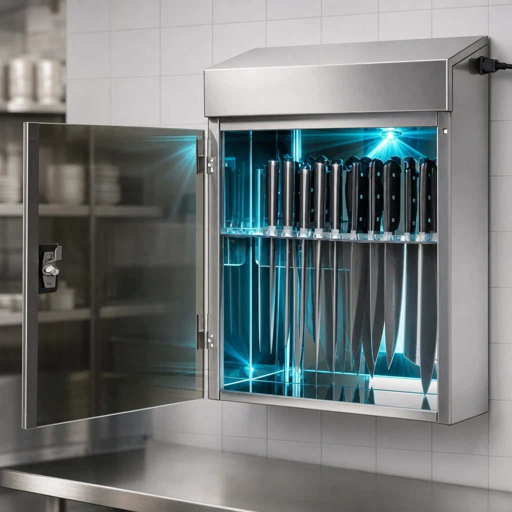 Edlund KSUV-18 UV Knife Sterilizer Cabinet, Stainless Steel, Countertop, 12-Knife Capacity, Mechanical Timer