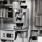 Omcan 44313 Commercial Drip Coffee Maker - Manual Pourover, Stainless Steel, 2 Glass Decanters and 2 Warmers