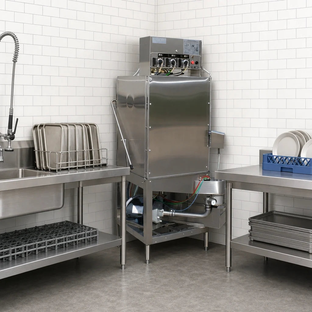 American Dish Service AFB-C Door-Type Bakery Dishwasher, Low-Temp Chemical Sanitizing, Single Rack, Corner Design, 37 Racks/Hour