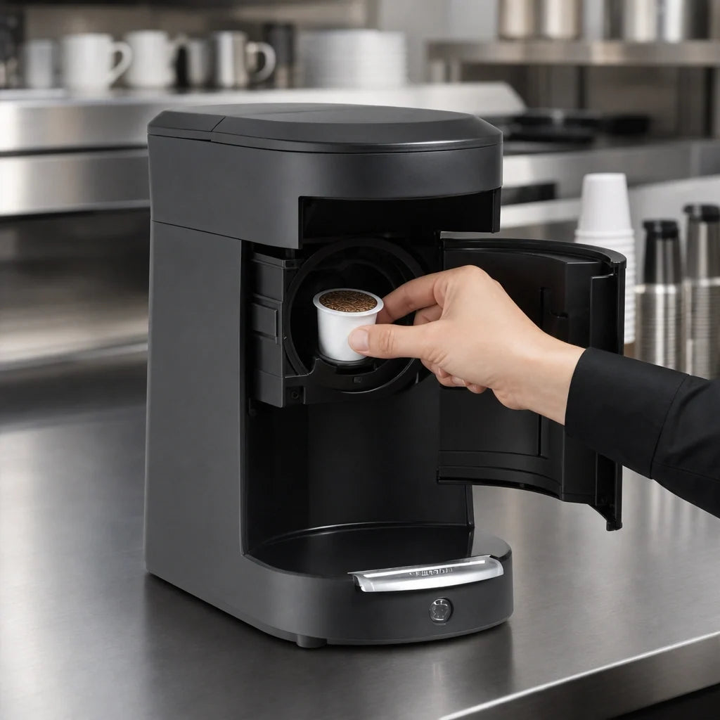 Hamilton Beach Commercial HDC200B Hamilton Beach Single-Cup Pod Coffee Maker, Front-Loading, Automatic Shutoff, Fits 8–12 oz. Cups Case of 6