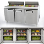 Atosa MSF8308GR Three-Section Mega Top Sandwich/Salad Prep Refrigerator, 72.7-Inch, 30-Pan, Rear-Mounted Self-Contained, Stainless Steel