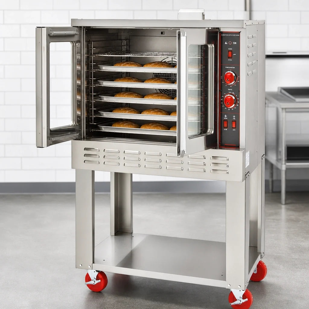 American Range ME-1 Single-Deck Bakery-Depth Electric Convection Oven with Thermostatic Controls and 50/50 Glass Doors