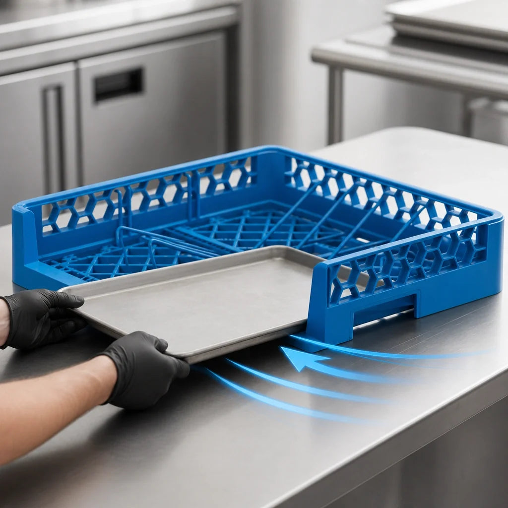 CFS Brands OptiClean RSP14 Full-Size Dishwasher Bakery Tray/Sheet Pan Rack, Open End, Blue Case of 3