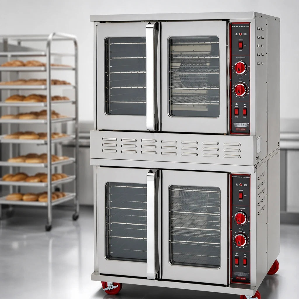 American Range M DBL Double-Deck Bakery-Depth Gas Convection Oven with Thermostatic Controls and 50/50 Glass Doors
