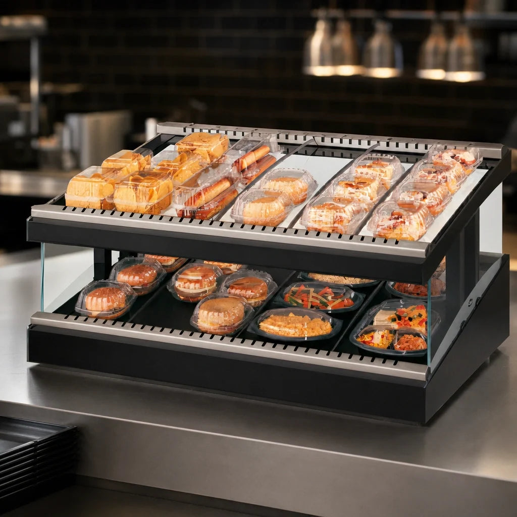 Hatco Glo-Ray® GR3SDS-39 39-Inch Slanted Countertop Hot Food Display Warmer with Heated Glass Shelf, Adjustable Thermostat and LED Lighting
