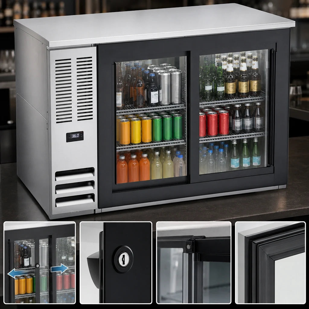 Beverage Air BB48HC-GS-S 48-Inch Two-Section Back Bar Refrigerator with Sliding Glass Doors, Stainless Steel, 15.139 Cu. Ft.