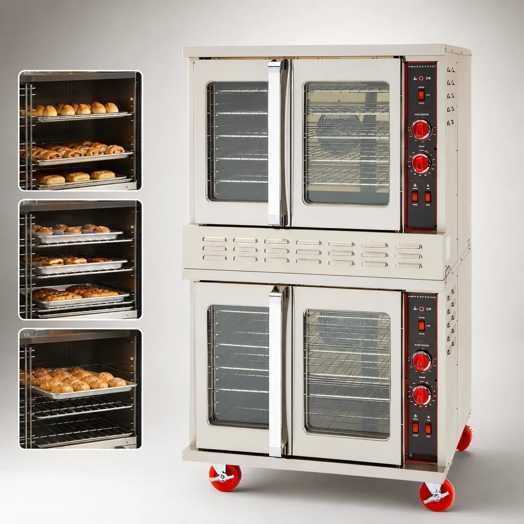 American Range ME-2 Double-Deck Bakery-Depth Electric Convection Oven with Thermostatic Controls and 50/50 Glass Doors