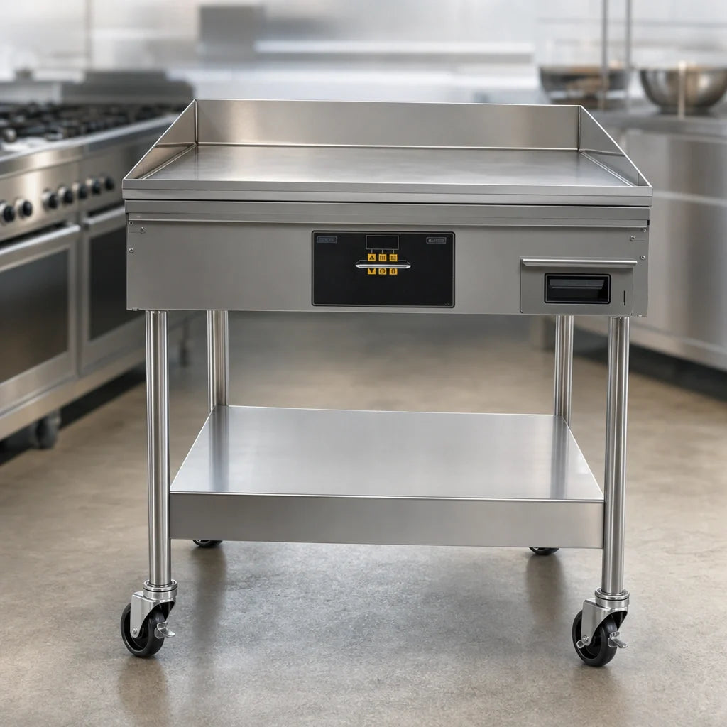 AccuTemp AccuSteam Griddle EGF4803A2450-S2 Electric Commercial Griddle, 24 x 30-Inch Stainless Steel Surface, Digital Controls, Stand With Casters