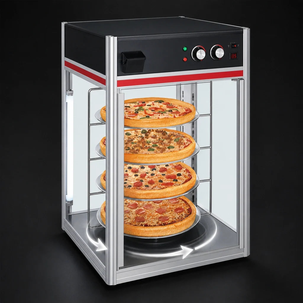 Hatco Quick Ship FSDT-1-120-QS Countertop Humidified Hot Food Display Cabinet, 4-Tier Rotating Rack, LED Lighting, 120V