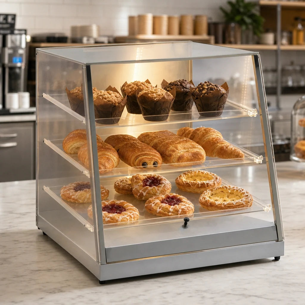 Antunes DC-27L-9500701 Countertop Pastry Display Case, Full-Service, 3-Tier Acrylic with Lighting