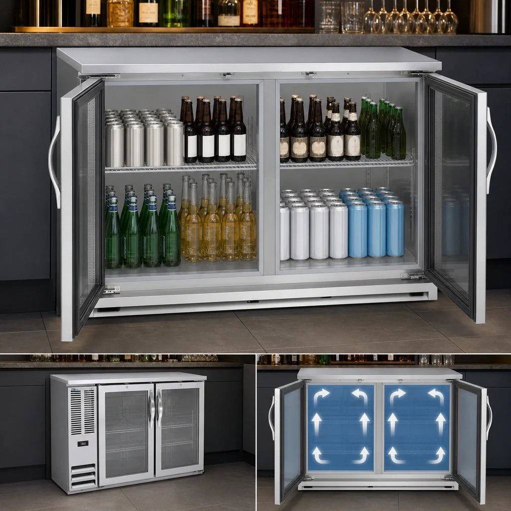 Beverage Air BB48HC-G-S 48-Inch Two-Section Glass Door Back Bar Refrigerator, Stainless Steel, 15.1 Cu. Ft., Self-Contained