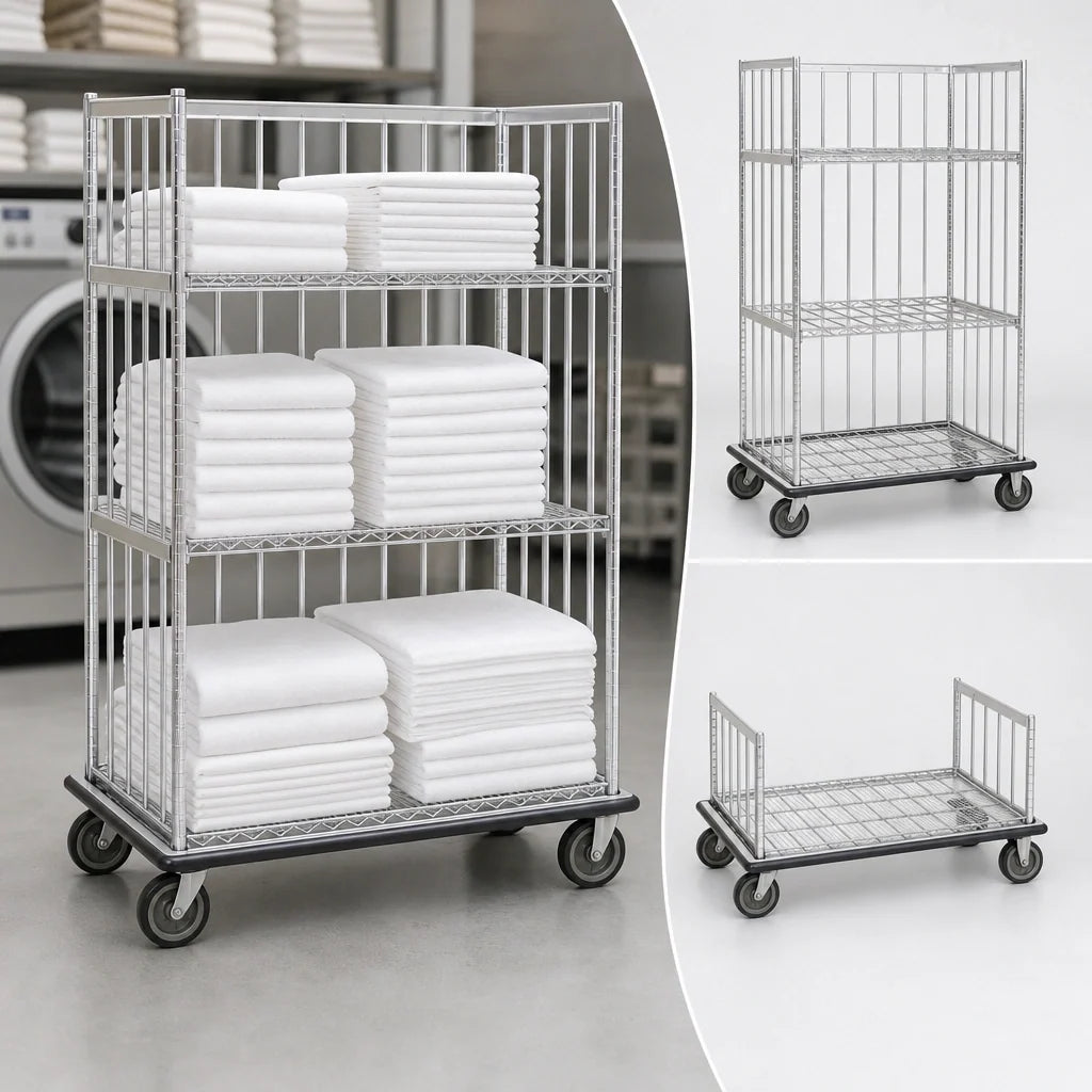 Metro Super Erecta CLTS2460C Convertible Linen Truck, Open Wire, 3-Sided Top Frame, 60"W x 24"D x 70"H, Chrome