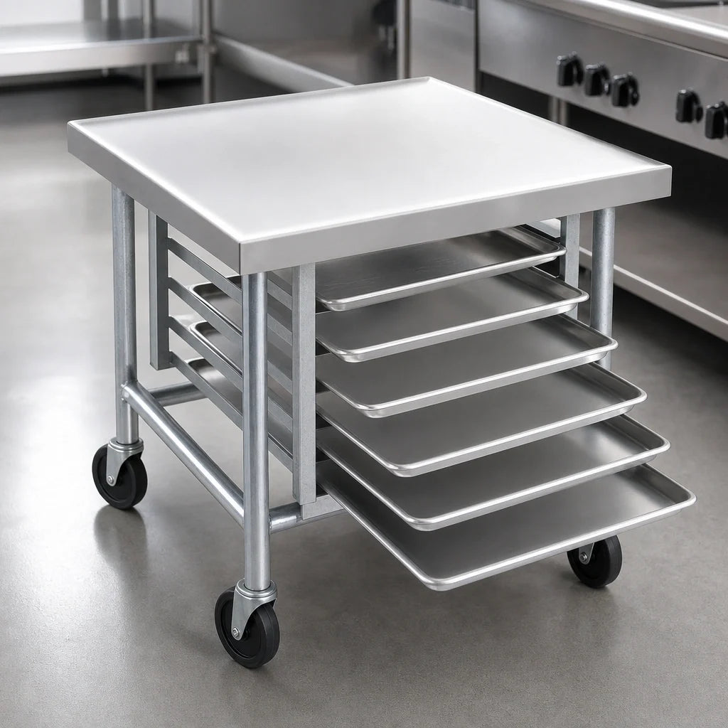 Advance Tabco MT-MG-303 Mobile Mixer Table, 36 x 30 x 28 Inches, Stainless Steel Top, Galvanized Base, 6-Pan Rack