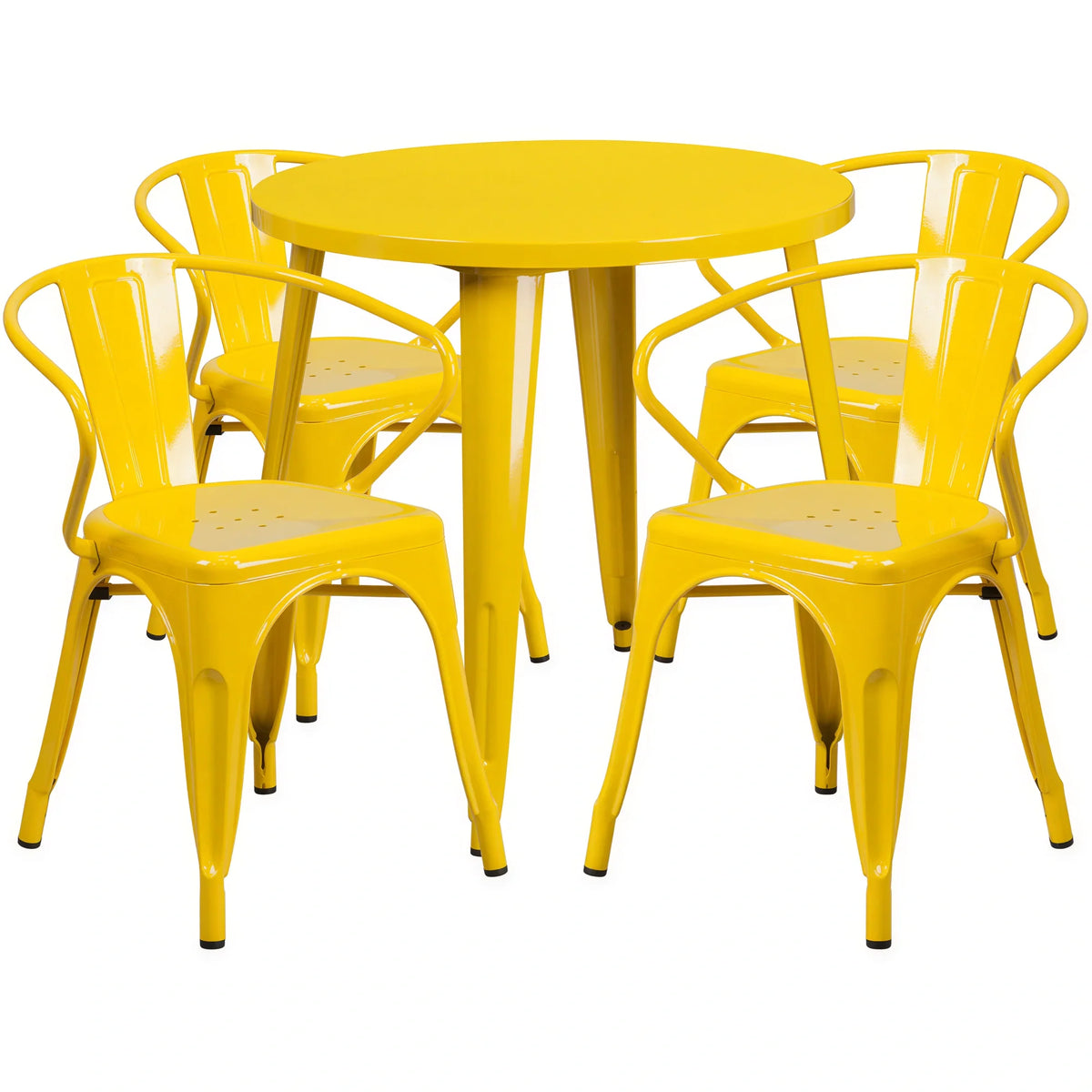 Flash Furniture CH-51090TH-4-18ARM-YL-GG 30-Inch Round Table and 4-Chair Set, Yellow, Metal Armchairs
