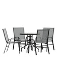 Flash Furniture TLH-0702303C-GY-GG 5-Piece Outdoor Patio Dining Set with 31.5-Inch Round Tempered Glass Table and 4 Gray Stack Chairs