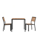 Flash Furniture XU-DG-810060362-GG 35" Square Patio Dining Table Set with Faux Teak Slotted Top, Umbrella Hole and 2 Stacking Chairs
