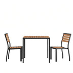 Flash Furniture XU-DG-810060362-GG 35" Square Patio Dining Table Set with Faux Teak Slotted Top, Umbrella Hole and 2 Stacking Chairs