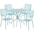 Flash Furniture CO-35RD-02CHR4-SKY-GG Round Steel Patio Table Set with 4 Sky Blue Stacking Arm Chairs, 35-1/4" Table, 28-3/4"H