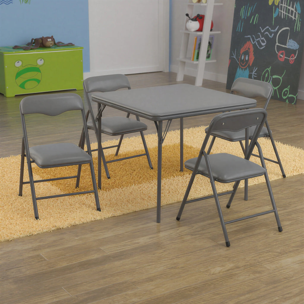 Flash Furniture JB-9-KID-GY-GG Kids' Folding Table and Chair Set, 24-Inch Square, Gray, 4 Chairs, Padded Vinyl