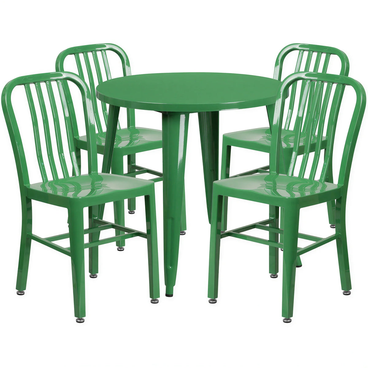 Flash Furniture CH-51090TH-4-18VRT-GN-GG Round Green Table and Four Metal Vertical-Slat Chairs Set, 30-Inch Table