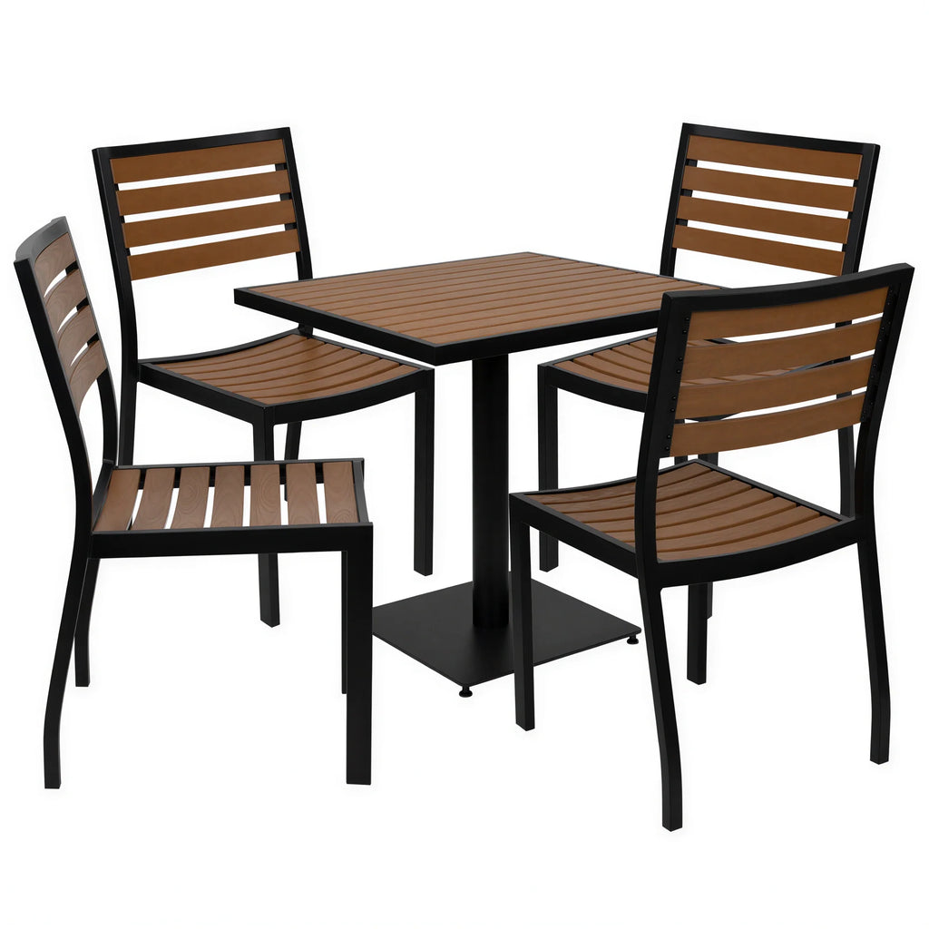 Flash Furniture XU-DG-10456036-GG Outdoor Faux Teak Square Table and Chair Set, 30-Inch Table, 4 Chairs