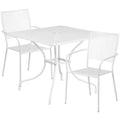 Flash Furniture CO-35SQ-02CHR2-WH-GG Square Patio Table Set, 35-1/2" Table, 28-3/4" High, 2 White Stacking Arm Chairs