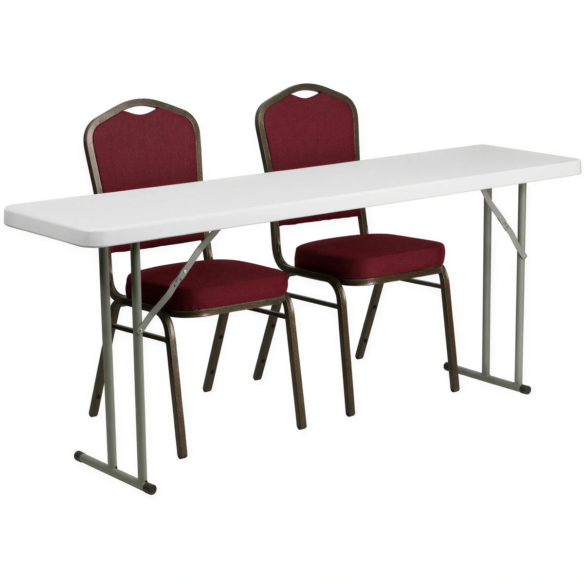 Flash Furniture RB-1872-1-GG Folding Training Table and 2 Stacking Banquet Chairs, 72 x 18 x 29 in, Granite White/Burgundy