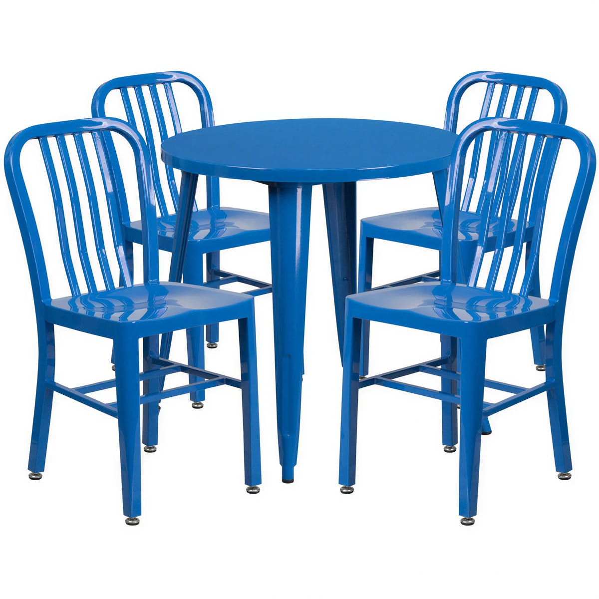 Flash Furniture CH-51090TH-4-18VRT-BL-GG Round Table and 4 Blue Metal Chairs Set, 30" Diameter, 29-1/2"H Table