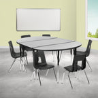 Flash Furniture Emmy XU-GRP-16CH-A3048CON-48-GY-T-A-GG Adjustable-Height Oval Laminate Activity Table with 6 Stack Chairs, Gray/Black
