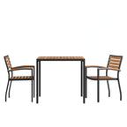 Flash Furniture XU-DG-810060062-GG 35" Square Patio Dining Table Set with Synthetic Teak Slotted Top, Umbrella Hole and 2 Stacking Chairs