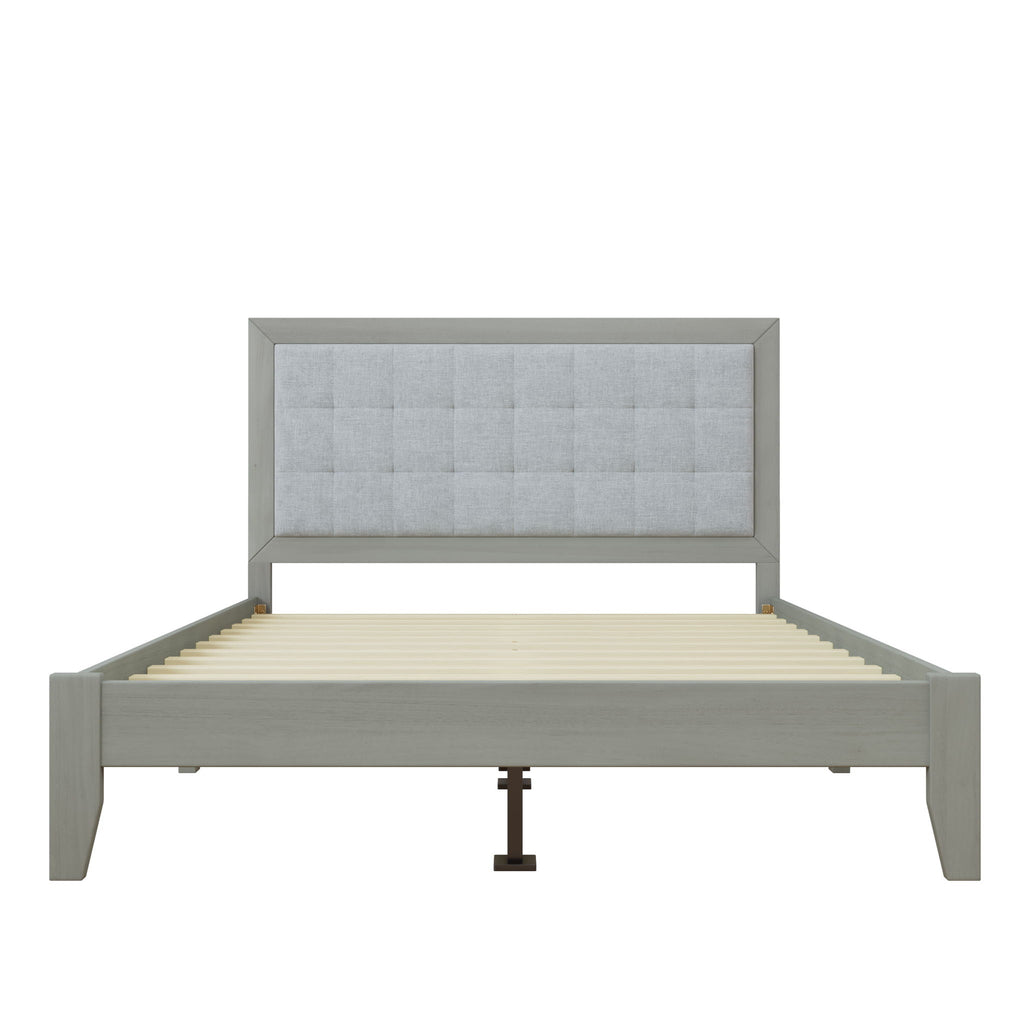 Mid Century Modern Platform Bed with Upholstered Headboard - Dark Gray