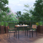 Flash Furniture XU-DG-810060062-GG 35" Square Patio Dining Table Set with Synthetic Teak Slotted Top, Umbrella Hole and 2 Stacking Chairs