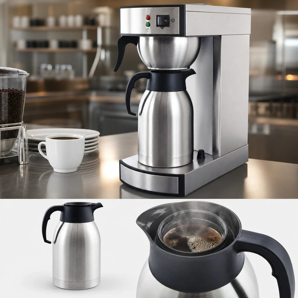 Omcan 44315 Commercial Stainless Steel Manual Pourover Coffee Maker with 2-Liter Thermal Carafe