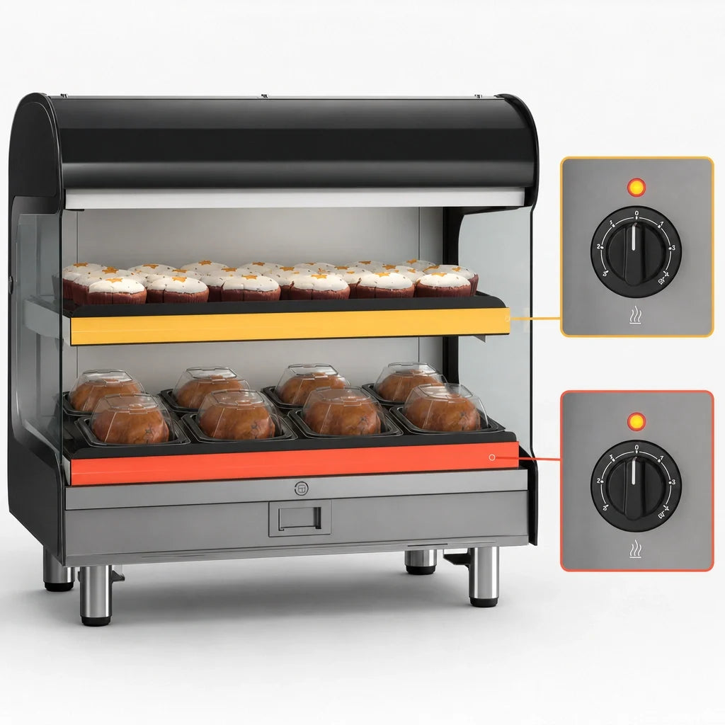 Alto-Shaam Halo Heat HSM-36/2S/T 36-Inch Countertop Self-Service Heated Shelf Merchandiser, 2 Shelves, LED Lighting, Thermostatic Controls