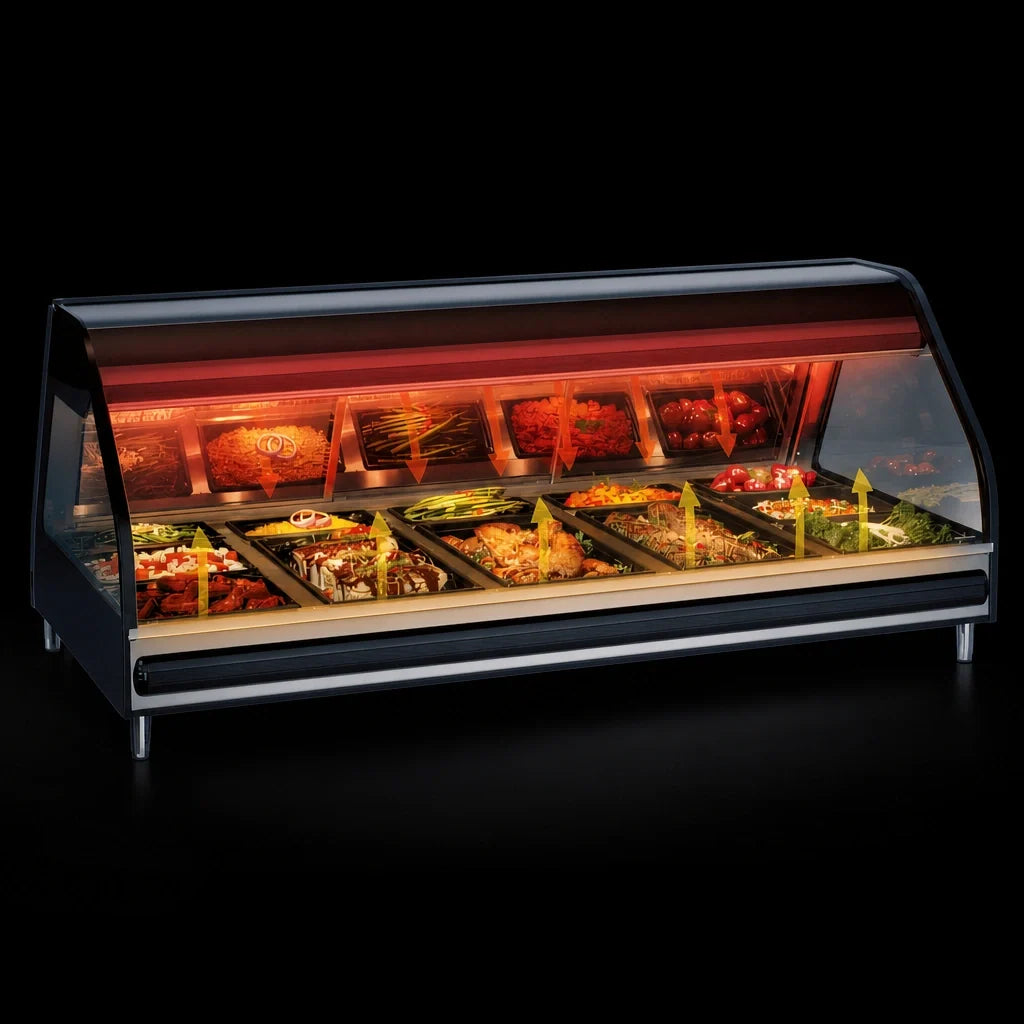 Alto-Shaam Halo Heat ED3-72 72-Inch Countertop Full-Service Heated Display Case with Curved Glass, Dual Heat Zones, LED Lighting