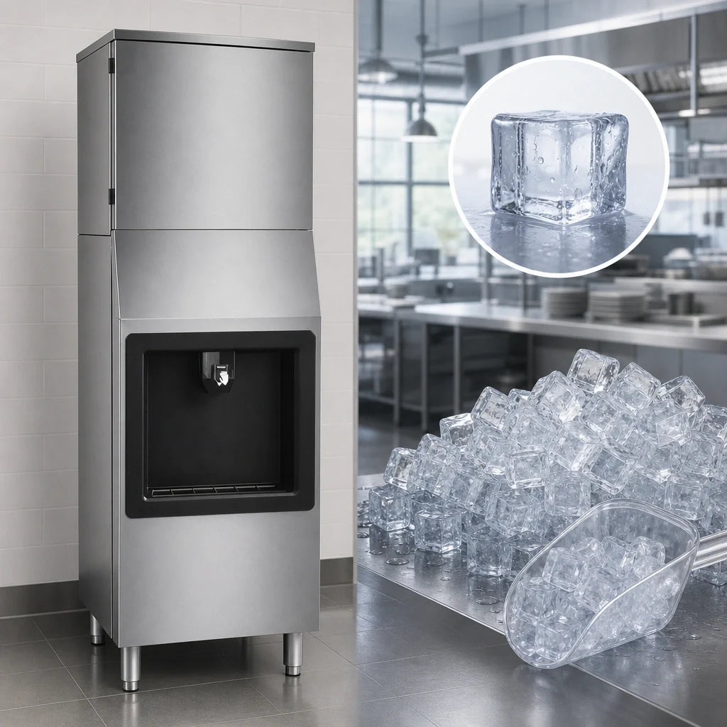 Atosa HD350-AP-161 Hotel Ice Machine and Dispenser, 160 lb Bin, 350 lb Full Cube Production, Air-Cooled, Stainless Steel