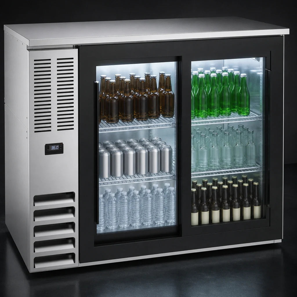 Beverage Air BB48HC-GS-S 48-Inch Two-Section Back Bar Refrigerator with Sliding Glass Doors, Stainless Steel, 15.139 Cu. Ft.