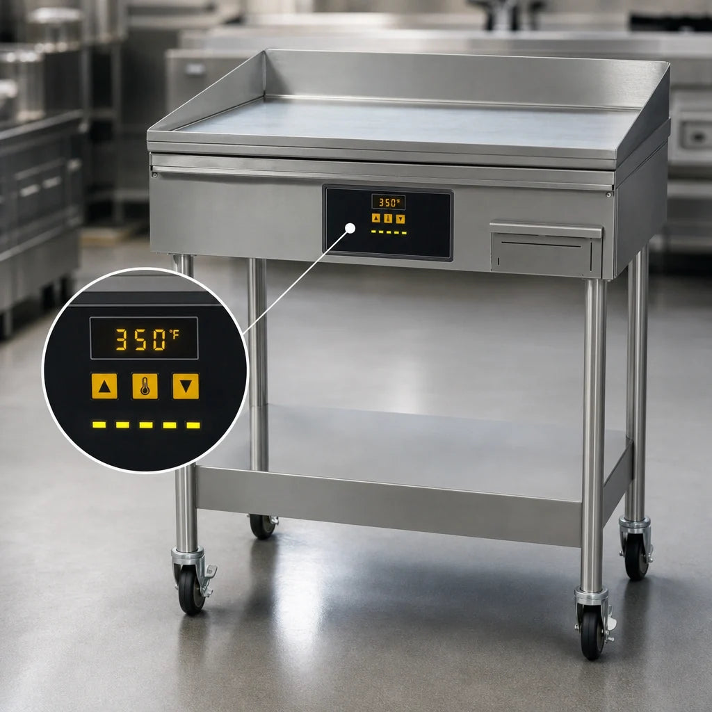 AccuTemp AccuSteam Griddle EGF4803A2450-S2 Electric Commercial Griddle, 24 x 30-Inch Stainless Steel Surface, Digital Controls, Stand With Casters