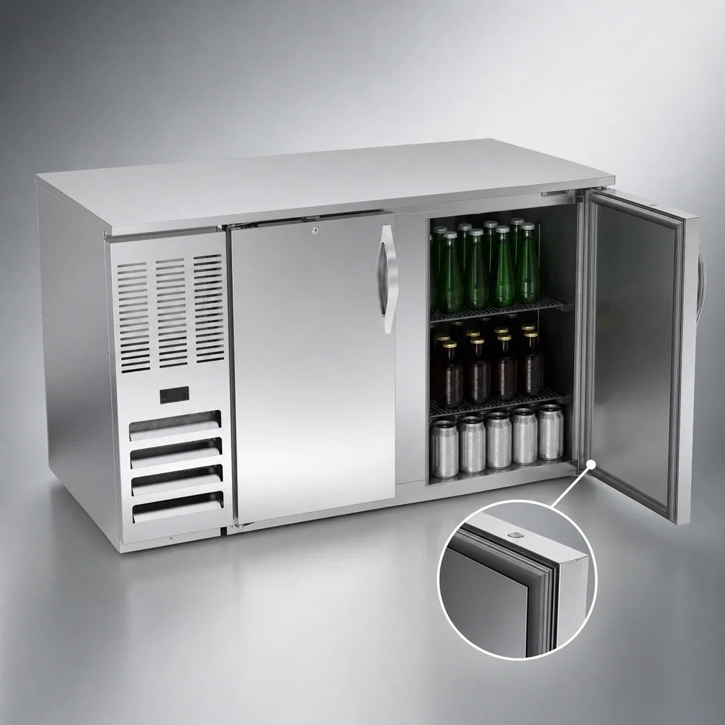 Beverage Air BB58HC-S Two-Section Solid-Door Back Bar Refrigerator, 58-Inch Wide, Stainless Steel, Self-Contained R290