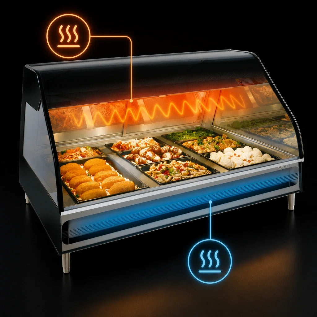 Alto-Shaam Halo Heat ED3-48 48-Inch Countertop Full-Service Heated Display Case, 3 Pan Sections, Curved Glass, Dual-Zone Heat, LED Lighting