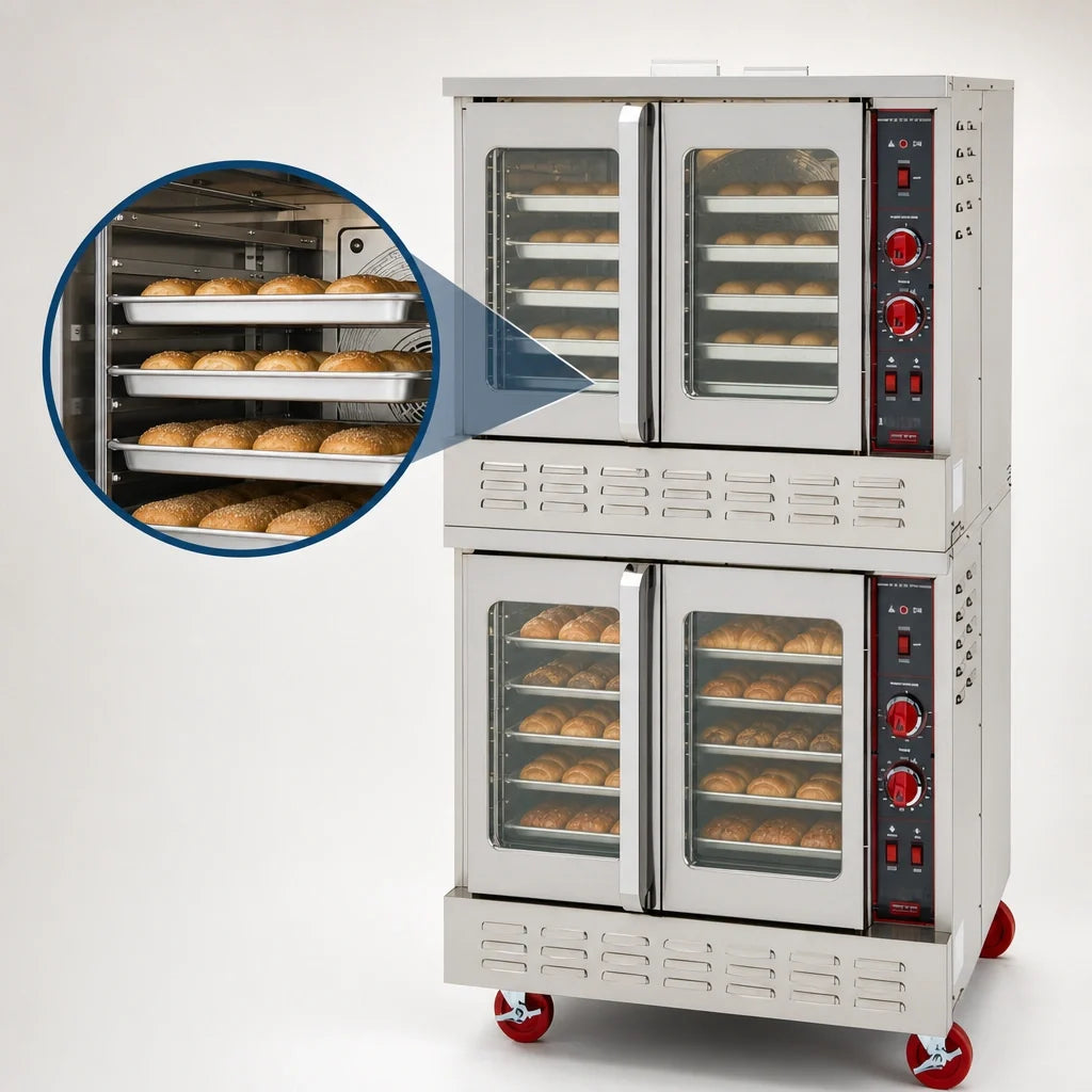 American Range M DBL Double-Deck Bakery-Depth Gas Convection Oven with Thermostatic Controls and 50/50 Glass Doors