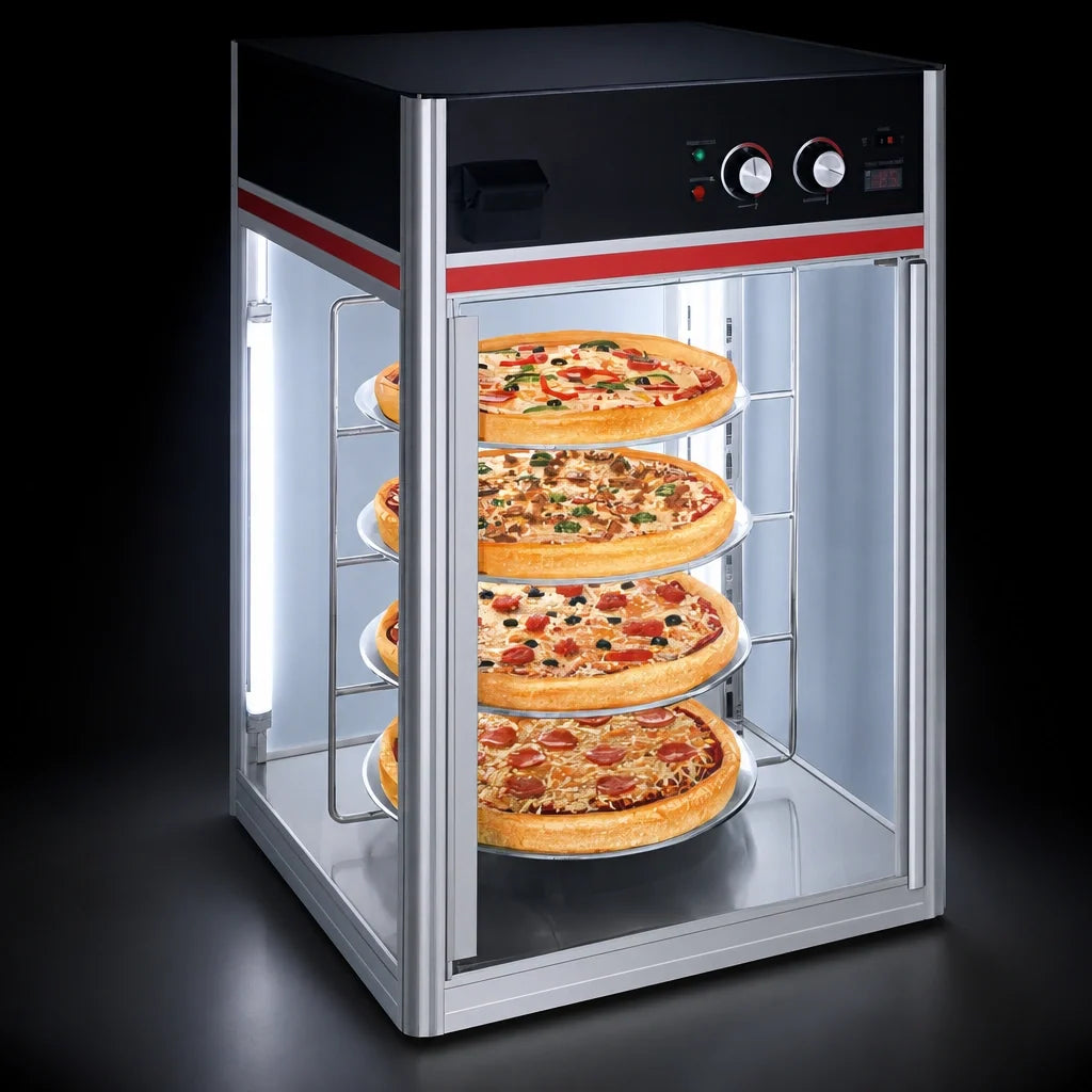 Hatco Quick Ship FSDT-1-120-QS Countertop Humidified Hot Food Display Cabinet, 4-Tier Rotating Rack, LED Lighting, 120V