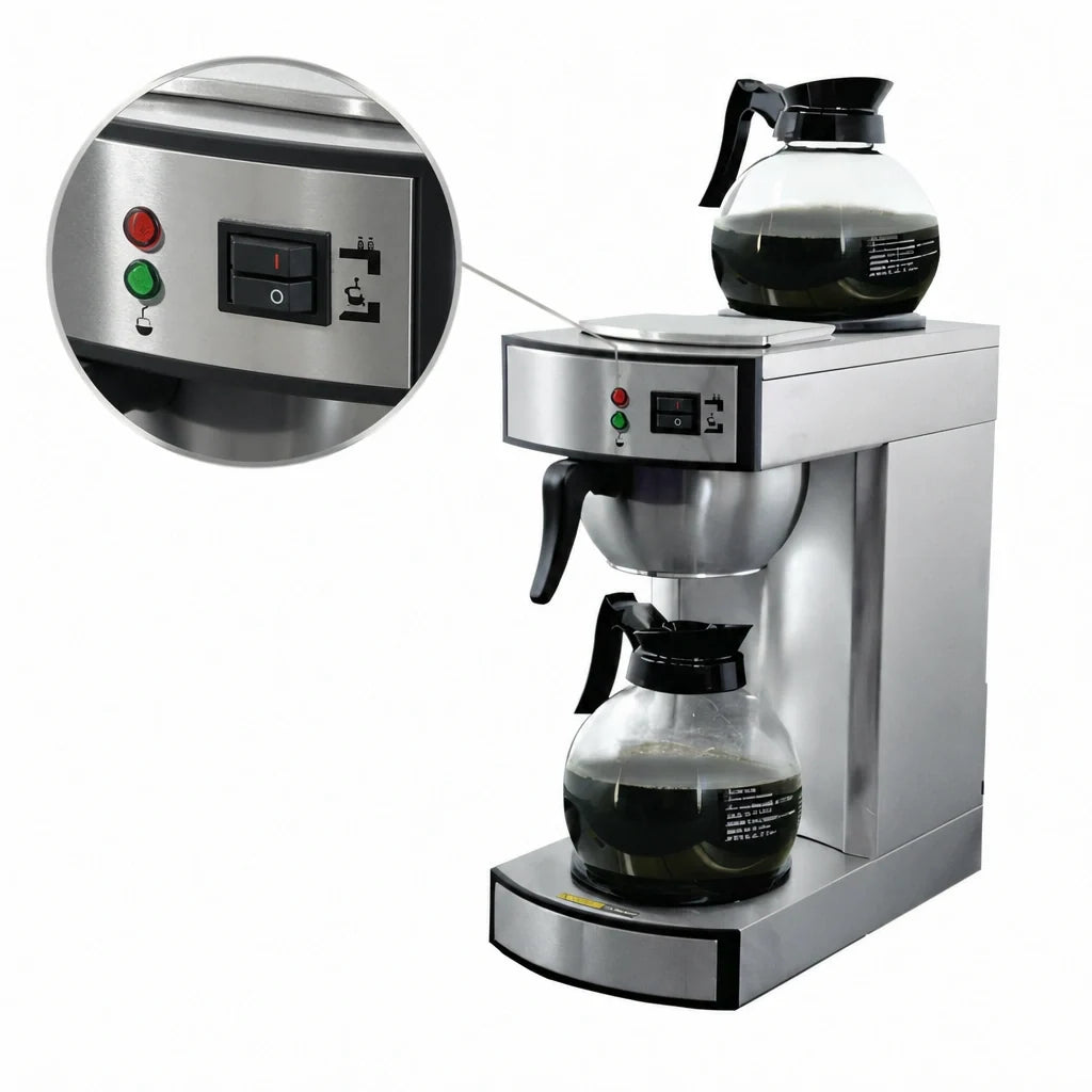 Omcan 44313 Commercial Drip Coffee Maker - Manual Pourover, Stainless Steel, 2 Glass Decanters and 2 Warmers