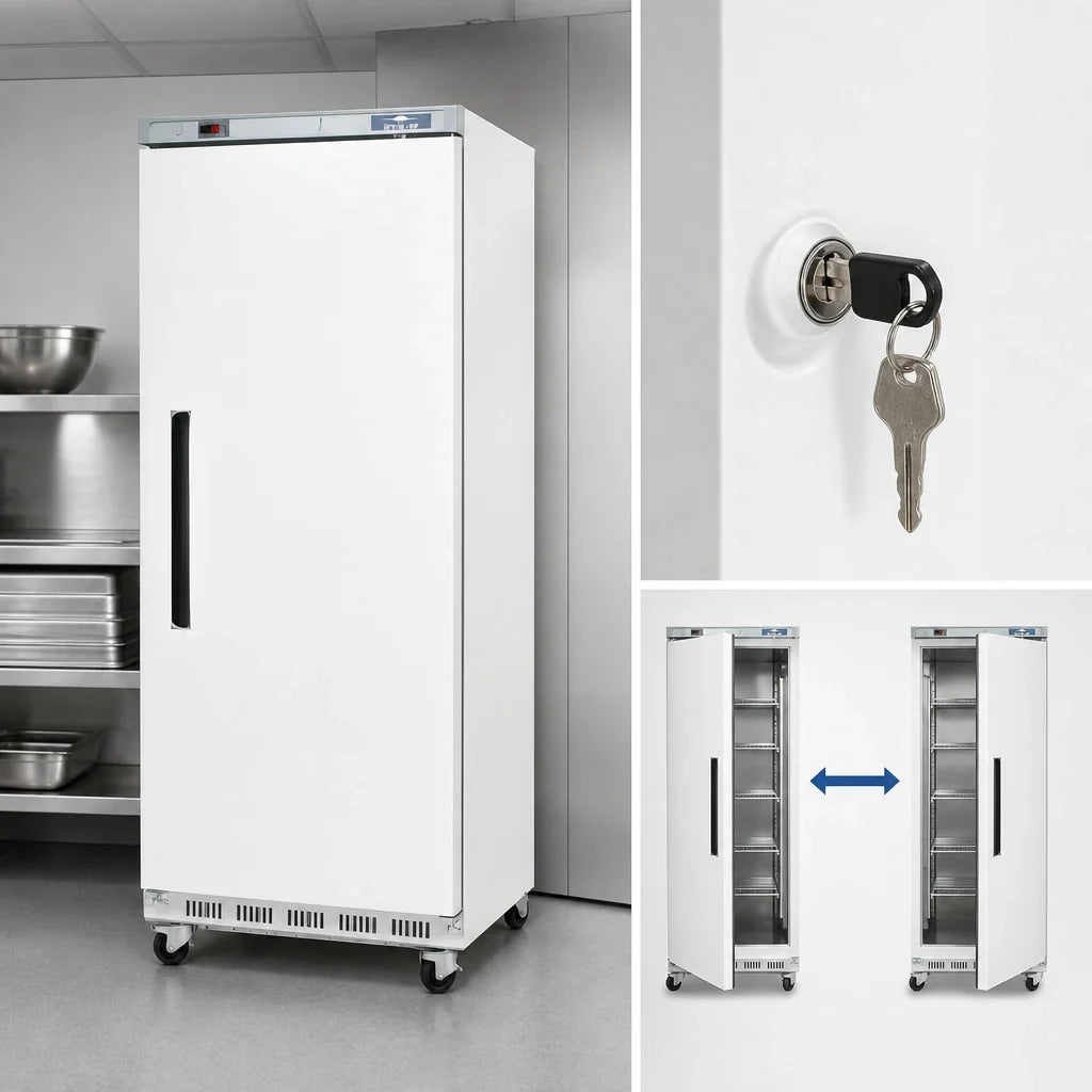 Arctic Air AWF25 Single-Section Reach-In Freezer, 25 Cu. Ft., Solid Locking Door, Bottom-Mounted, White